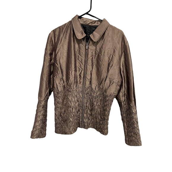 Vintage Brown Quilted Jacket with Textured Design and Full Zip Closure - Picture 1 of 8
